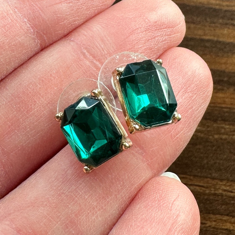 Green rhinestone earrings